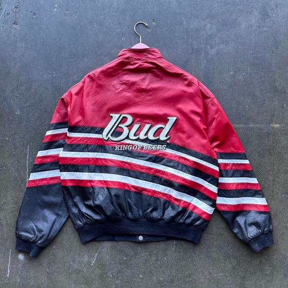 Vintage Budweiser Leather NASCAR Jacket Reversible Size Medium - Picture 4 of 6